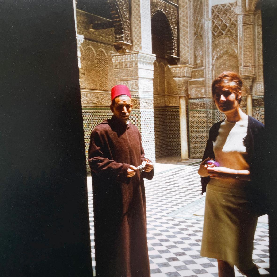 Nicole Leblanc in the foreground at the Moulay Ismaïl Mausoleum, Meknes, Morocco, 1968. Photograph by Walter Leblanc.